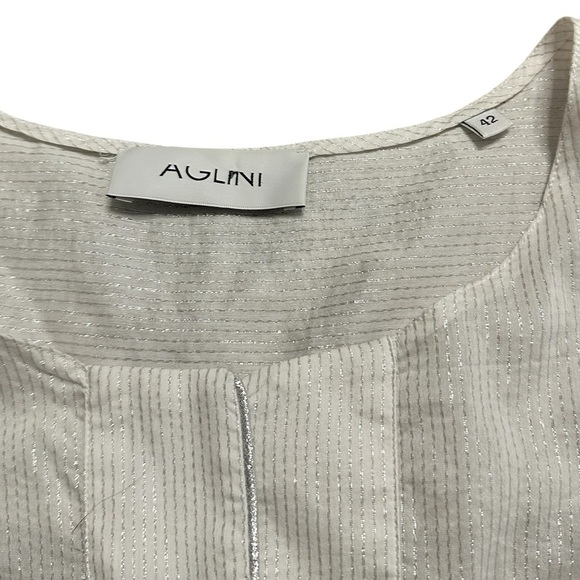 Aglini White Cotton SilkSilver Thread White Long Sleeve Blouse SZ 6 - Picture 4 of 7